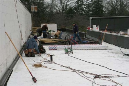 2 inch ISO with paper cricket at the drains, fully adhered to roof, New Roof, Glassboro, NJ